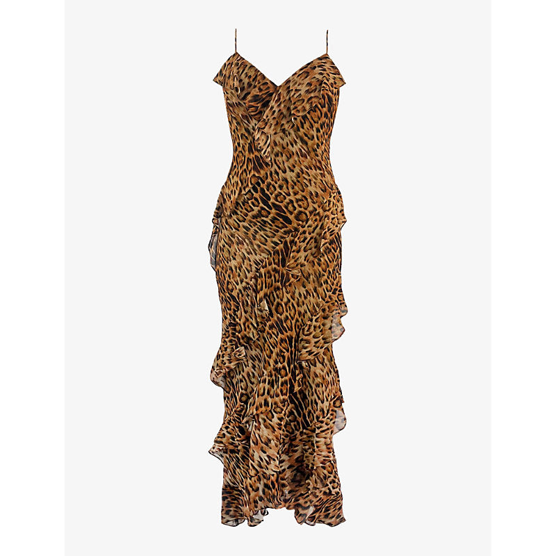 Ro&Zo Kirstee leopard-print ruffle-trim woven maxi dress | RO&ZO