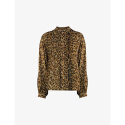  Ro&Zo Leopard-print long-sleeve pintuck woven blouse