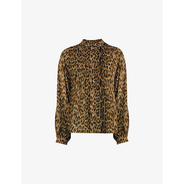  Ro&Zo Leopard-print long-sleeve pintuck woven blouse