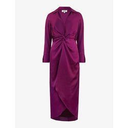 Ro&Zo Twist-front long-sleeved satin midi dress | RO&ZO