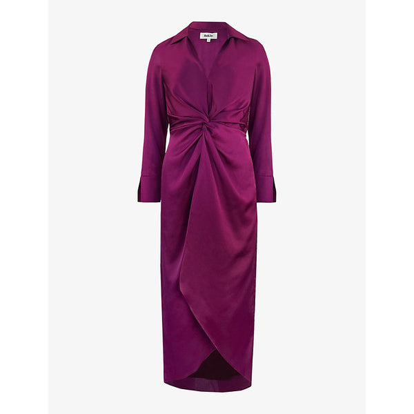 Ro&Zo Twist-front long-sleeved satin midi dress