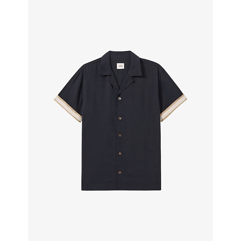  Reiss Contrast-cuff short-sleeve woven shirt