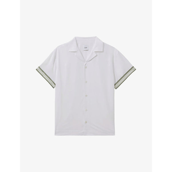  Reiss Contrast-cuff short-sleeve woven shirt