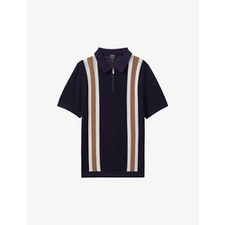  Reiss Zip-neck wide-stripe stretch-knit polo