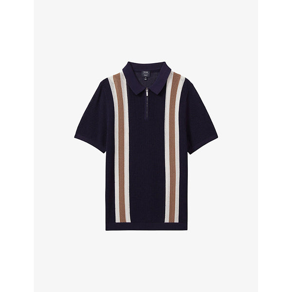  Reiss Zip-neck wide-stripe stretch-knit polo