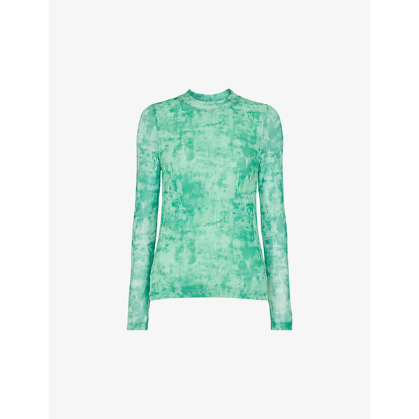 Whistles Brushwork-print long-sleeve stretch-mesh top