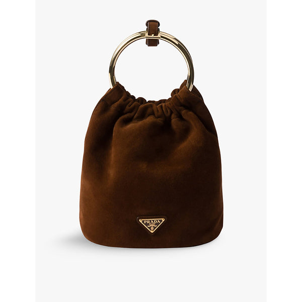 Prada Brand-plaque mini suede bucket bag | LYBSTORE