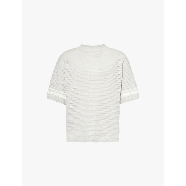  The Couture Club Crochet stripe-pattern relaxed-fit cotton knitted T-shirt