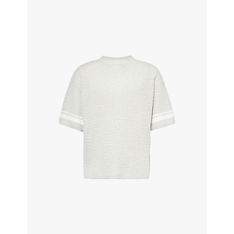  The Couture Club Crochet stripe-pattern relaxed-fit cotton knitted T-shirt