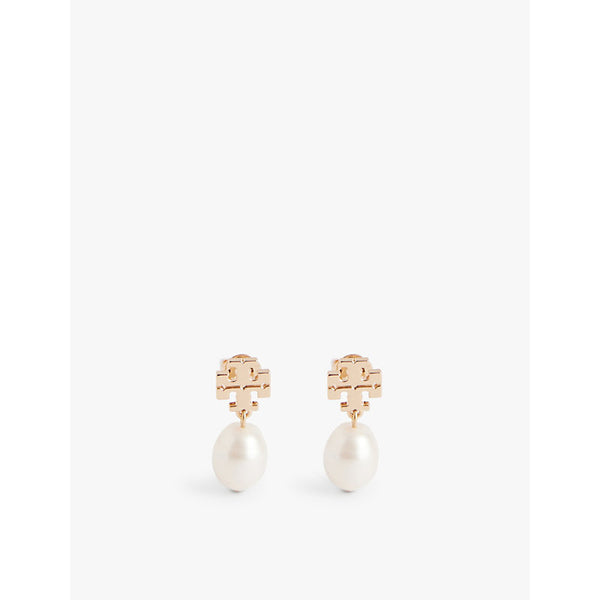 Tory Burch Kira 18ct yellow-gold plated brass and pearl drop earrings