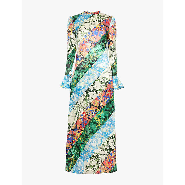 Alemais Abstract-print round-neck hemp and silk-blend maxi dress