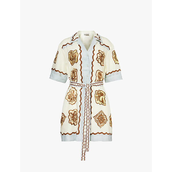 Alemais Relic graphic-print linen mini dress