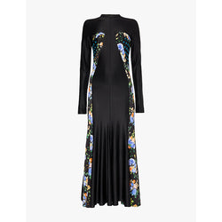 Rabanne Floral-panel long-sleeve stretch-jersey maxi dress | RABANNE