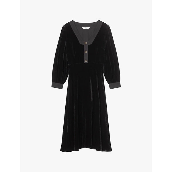 Lk Bennett Cordelia satin-trim velvet midi dress | LK BENNETT