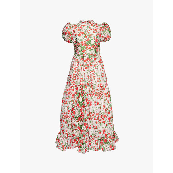 Sister Jane Charm puff-sleeve floral-jacquard midi dress