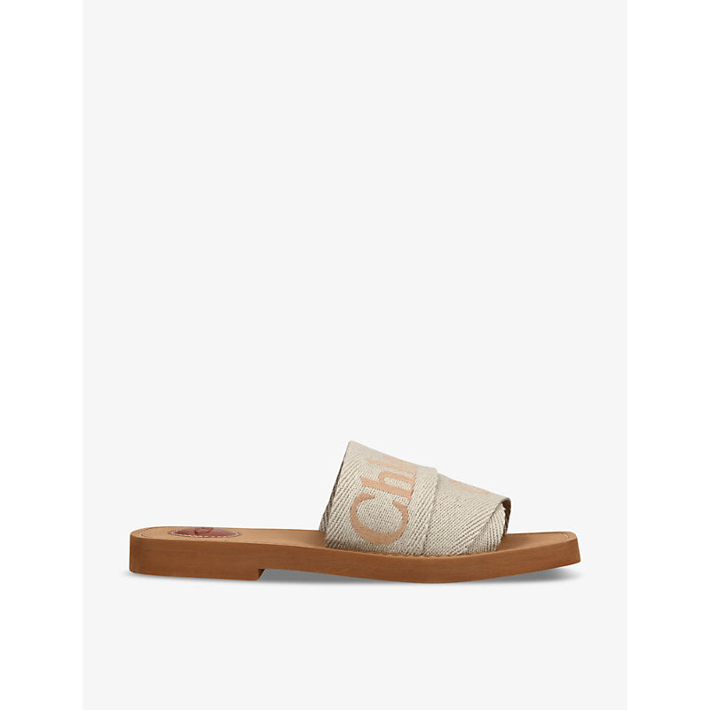 Chloe Woody logo-embroidered linen mules | Chloe