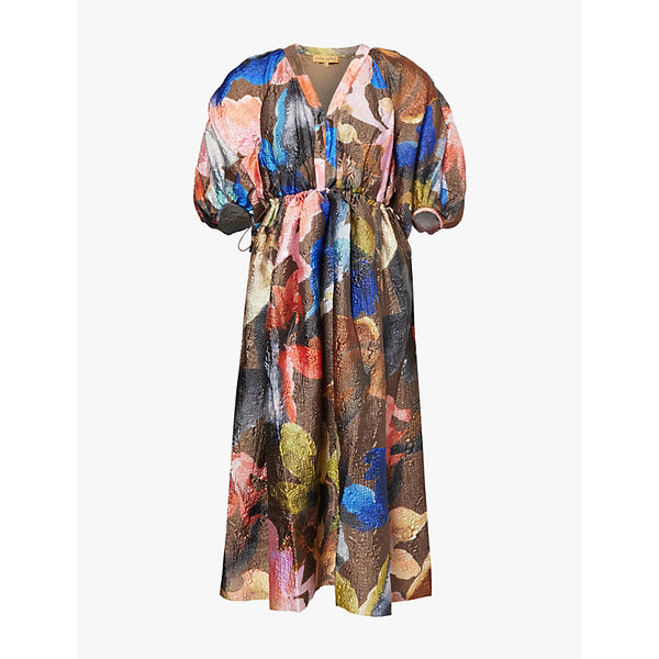 Stine Goya Relaxed-fit floral crinkled-satin midi dress