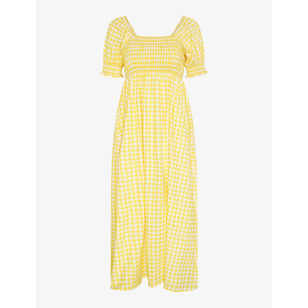  Omnes Megan gingham-print shirred-bodice cotton midi dress