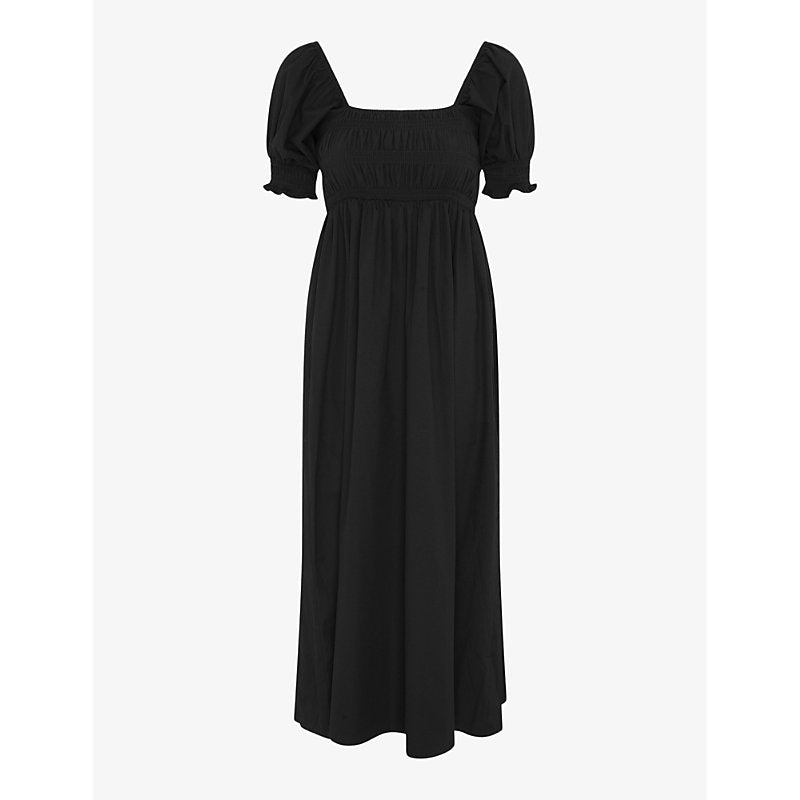  Omnes Megan shirred-bodice puff-sleeve cotton midi dress