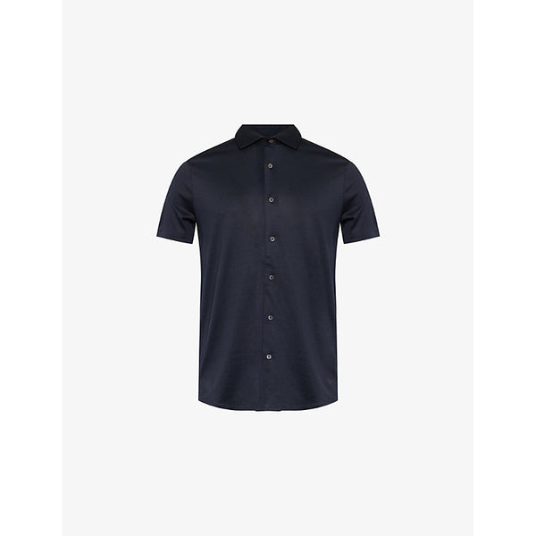 Emporio Armani Short-sleeves embossed-branding regular-fit woven-blend shirt