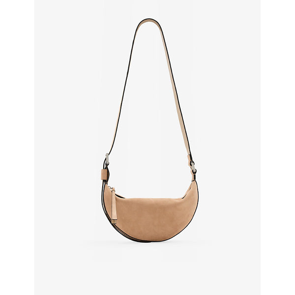 Allsaints Half Moon Logo-Embossed Suede Cross-Body Bag