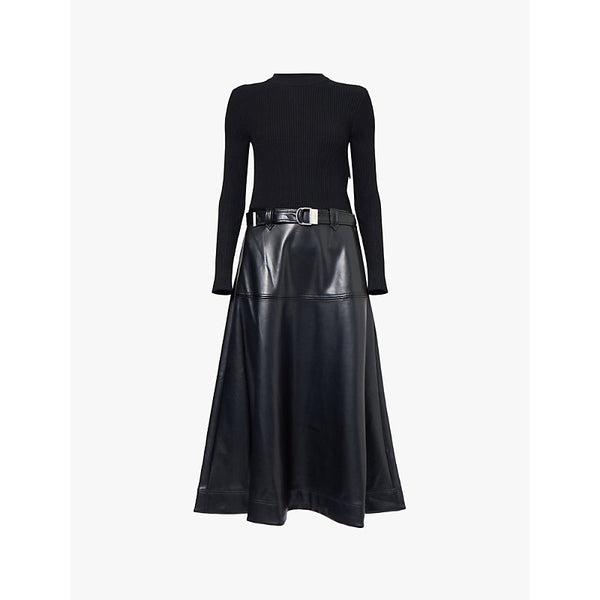 Simkhai Ulyssia faux-leather skirt knitted midi dress | SIMKHAI