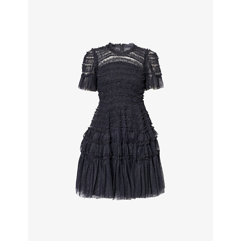 Needle And Thread Valentine frilled-trim recycled-polyester mini dress | NEEDLE AND THREAD