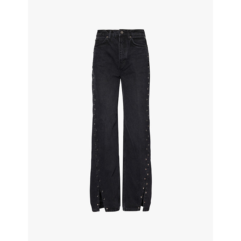  Reformation Cary high-rise straight-leg studded denim jeans