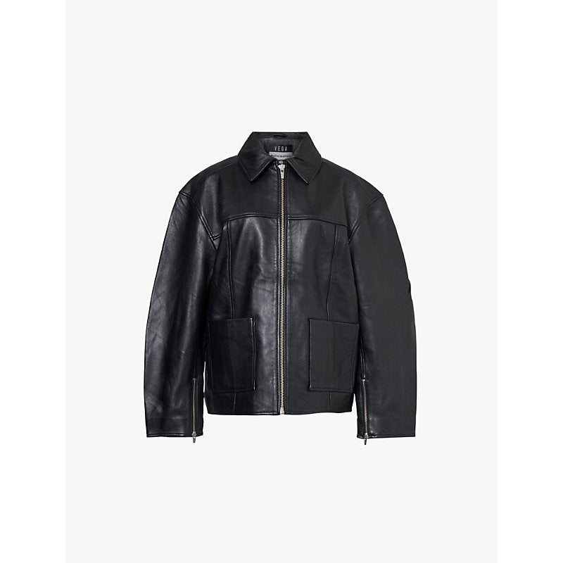  Reformation Relaxed-fit point-collar leather bomber jacket