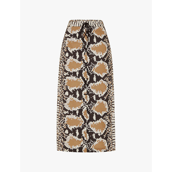 Whistles Limited Edition Snake-print high-rise cotton midi skirt