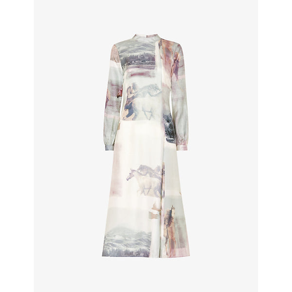 Whistles Wild Horse-pattern long-sleeve limited-edition silk midi dress | WHISTLES