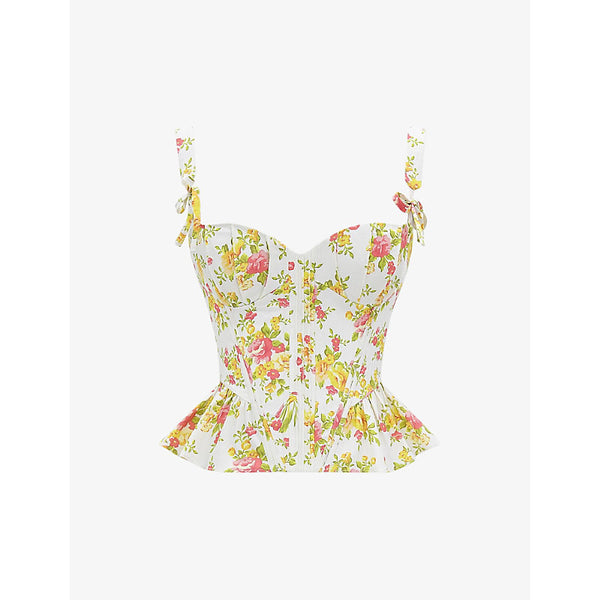  House Of Cb Gigou floral-print peplum corset cotton top