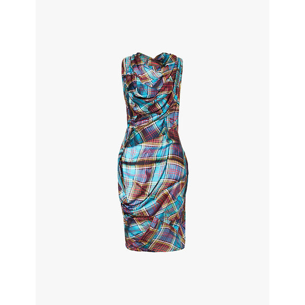 Vivienne Westwood Fond Draped-Tartan print asymmetric jersey midi dress