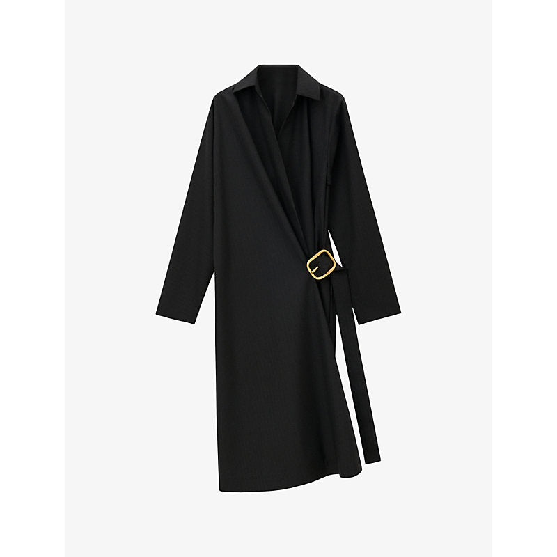 Loewe Draped-front belted wool and cotton-blend midi dress | LOEWE