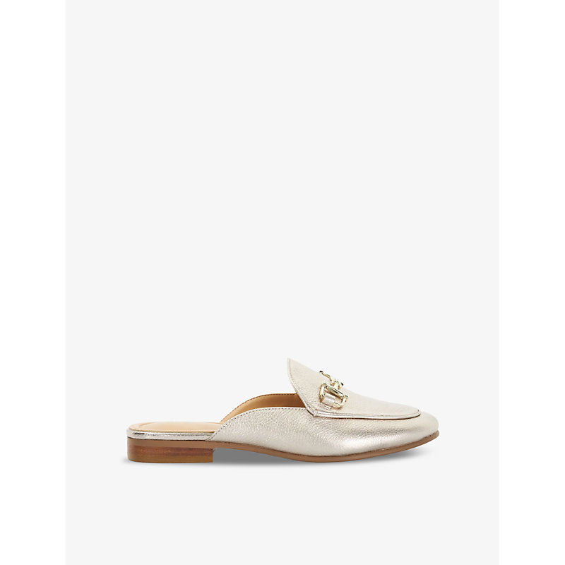 Dune Glairing buckled metallic-leather mules