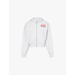  Sporty & Rich USA Athletics zipped cropped cotton-jersey hoody