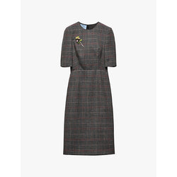 Prada Checked short-sleeved wool midi dress | PRADA