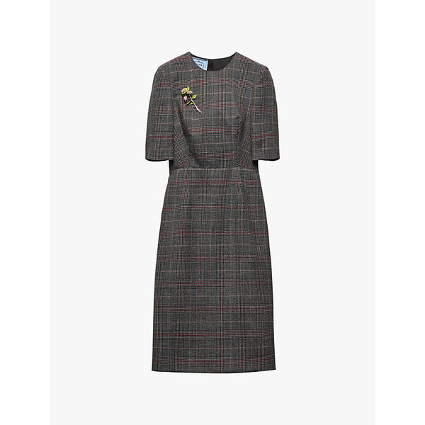 Prada Checked short-sleeved wool midi dress