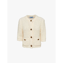  Prada Button-embellished bouclé-textured wool-blend cardigan