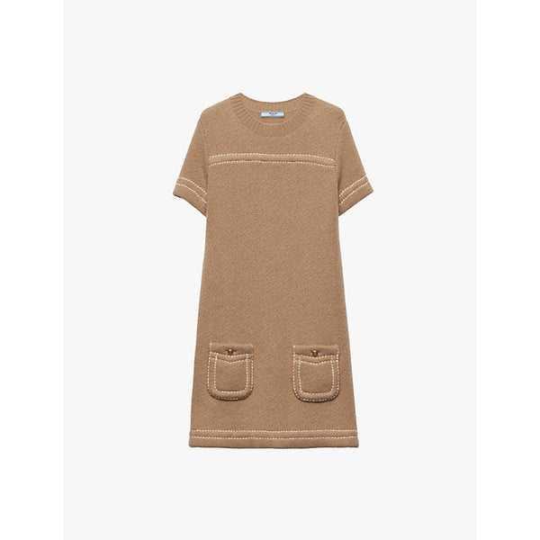 Prada Triangle-logo cashmere knitted mini dress