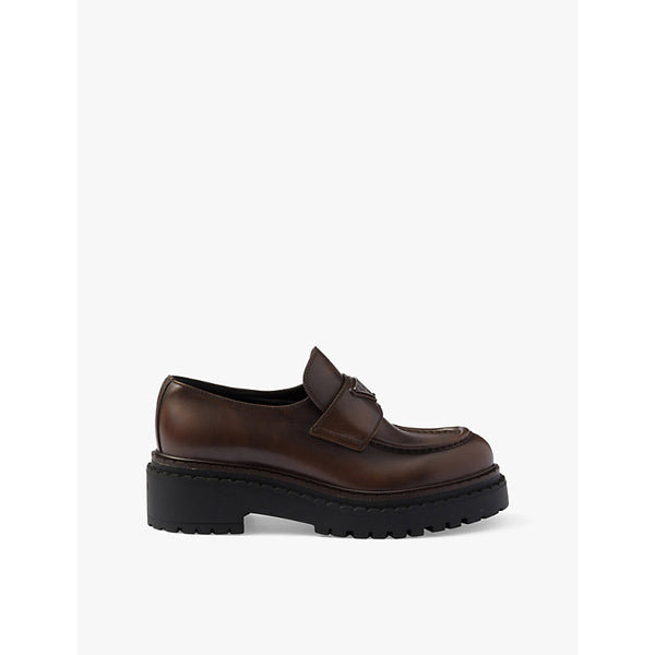 Prada Double Chocolate logo-embellished leather heeled loafers