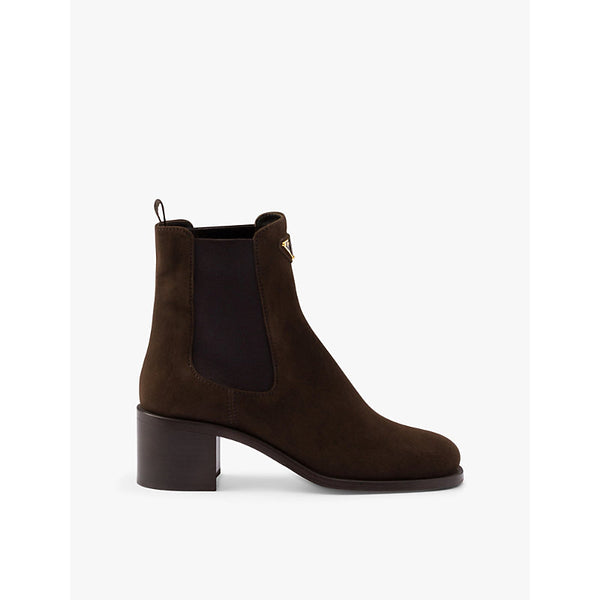 Prada Triangle-plaque suede heeled boots