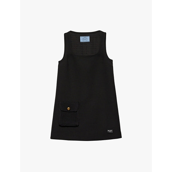 Prada Flap-pocket square-neck wool mini dress