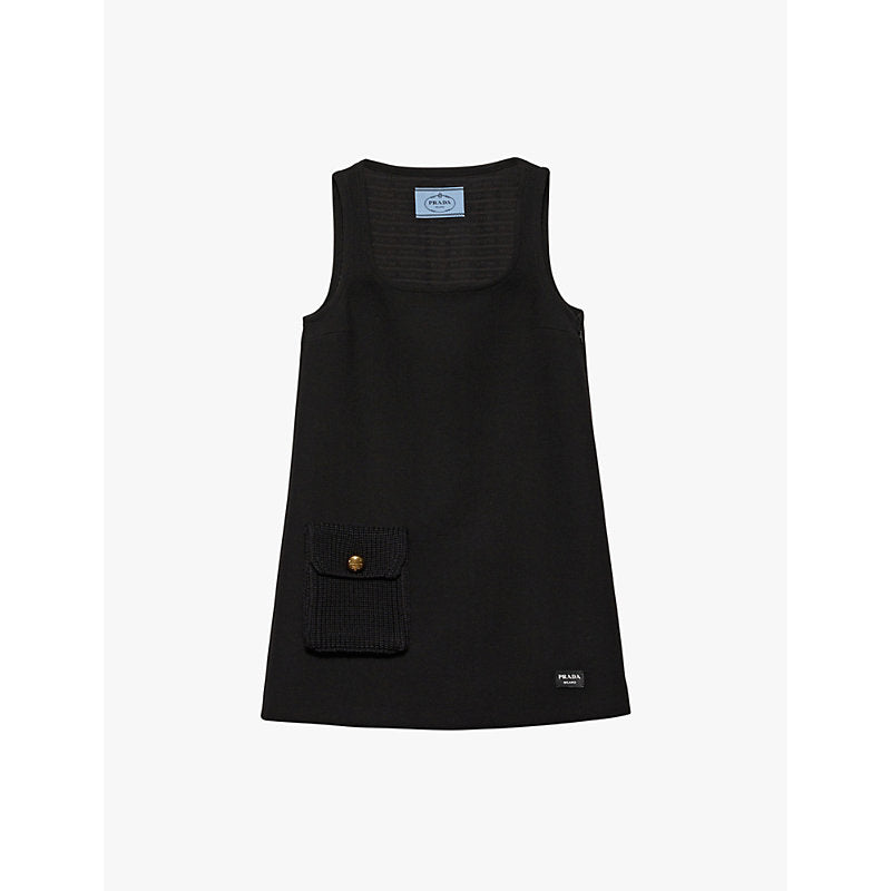 Prada Flap-pocket square-neck wool mini dress | PRADA