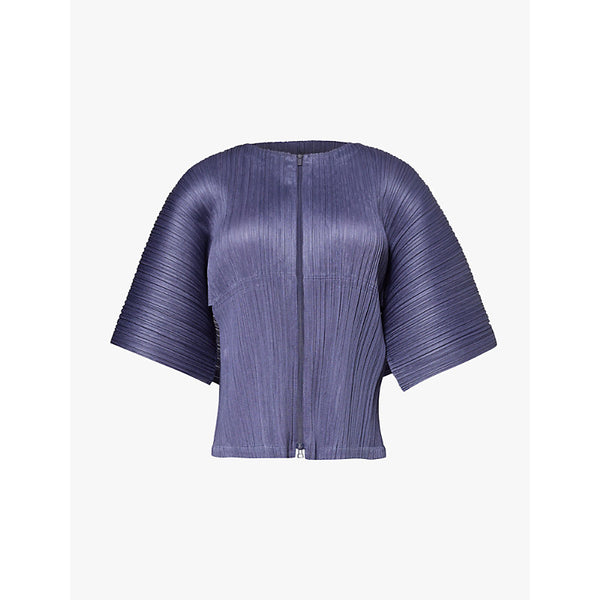 Pleats Please Issey Miyake Round-neck cap-sleeve knitted top