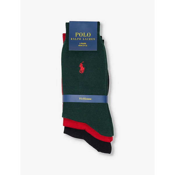 Polo Ralph Lauren Logo-embroidered pack of three cotton-blend socks