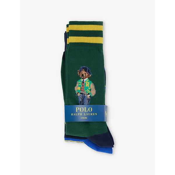 Polo Ralph Lauren Bear-intarsia pack of two cotton-blend knitted socks