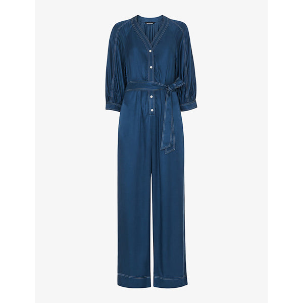 Whistles Mabel topstitch V-neck woven jumpsuit