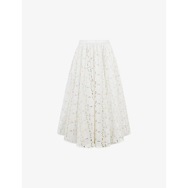  House Of Cb Francine broderie-anglaise high-rise cotton midi skirt