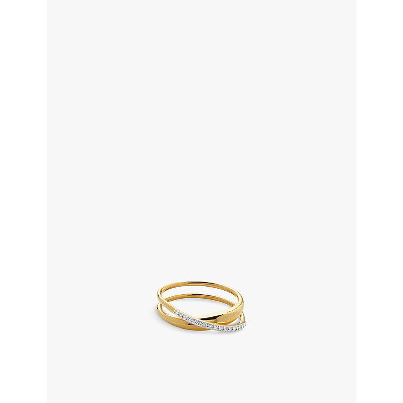 Monica Vinader Nura Wrap 18ct yellow gold-plated vermeil sterling-silver and 0.108ct brilliant-cut lab-grown diamond ring